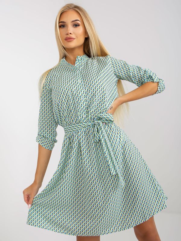 Fashionhunters Casual white-green dress with button fastening