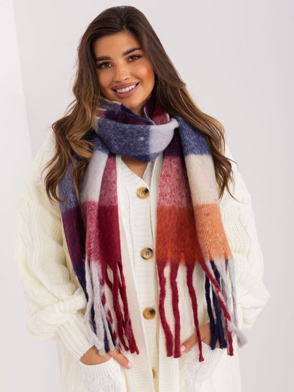 Fashionhunters Checkered women's scarf in burgundy and orange color