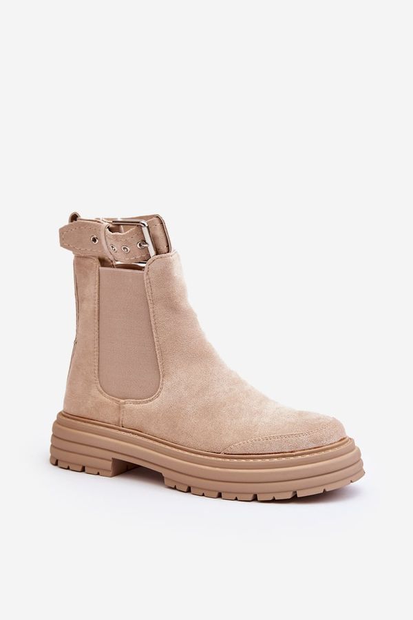 Kesi Chelsea suede boots on a massive sole, light beige Ozaro