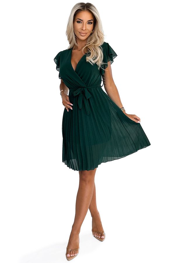 NUMOCO Chiffon pleated dress with a neckline and ruffles Numoco