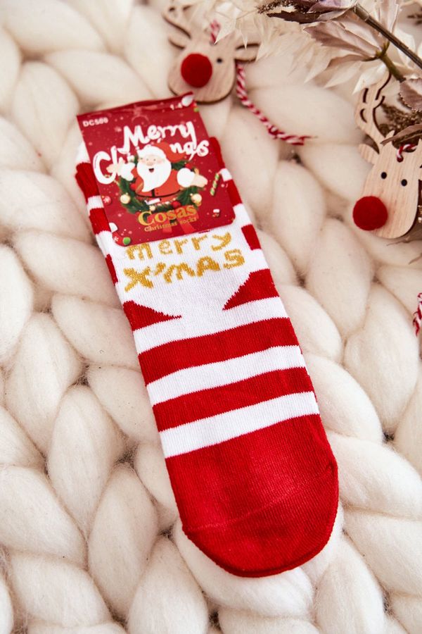 Kesi Children's Christmas socks with stripes Cosas white-red