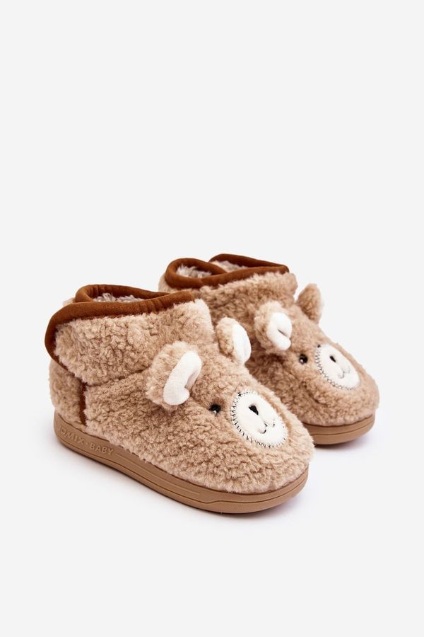 Kesi Children's insulated slippers with teddy bear, beige Eberra