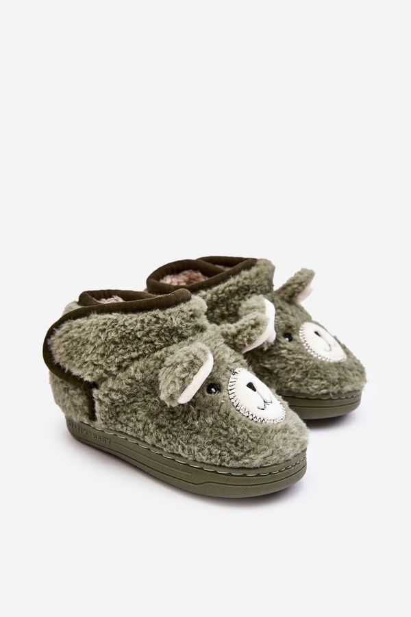 Kesi Children's insulated slippers with teddy bear, green Eberra