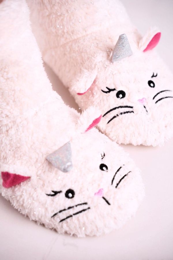 Kesi Children's padded sheepskin slippers Kitten Ecru