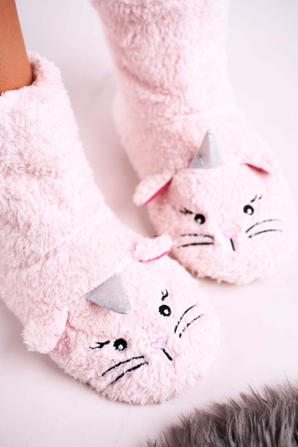 Kesi Children's padded sheepskin slippers Kitten Light pink