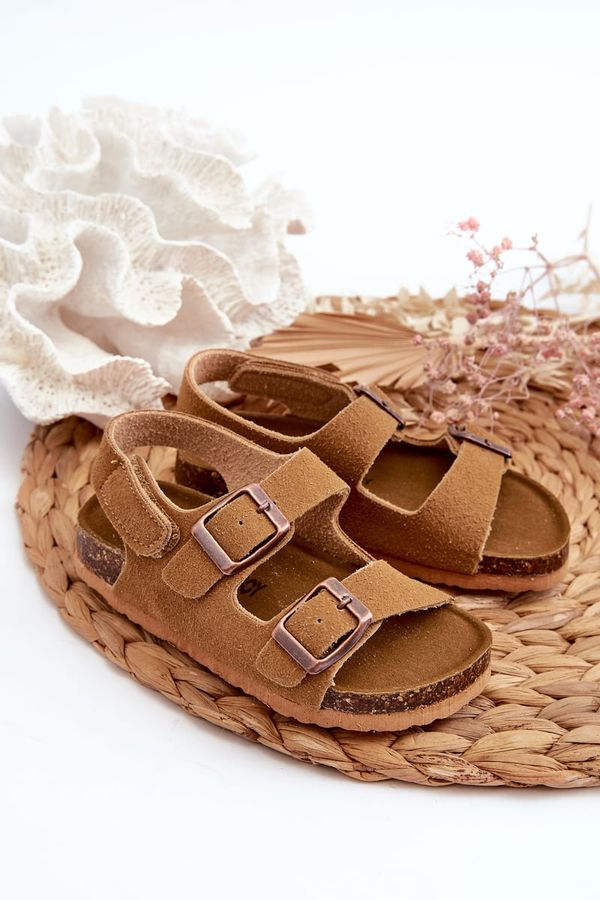 Kesi Children's sandals on a cork platform, Velcro fastening, Camel Rorria