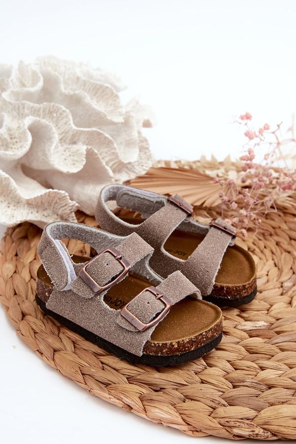 Kesi Children's sandals on a cork platform, Velcro fastening, grey Rorria