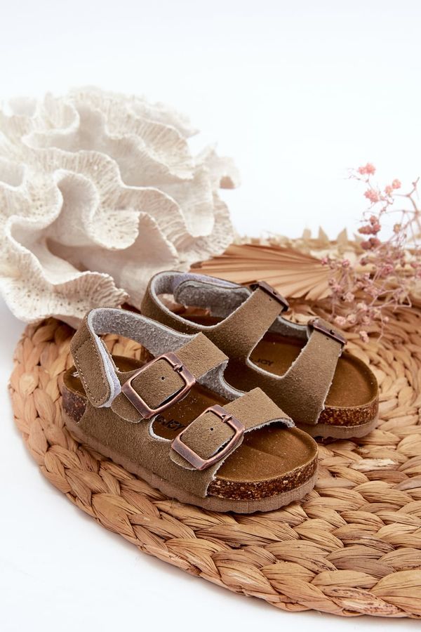 Kesi Children's sandals on a cork platform, Velcro fastening, Khaki Rorria