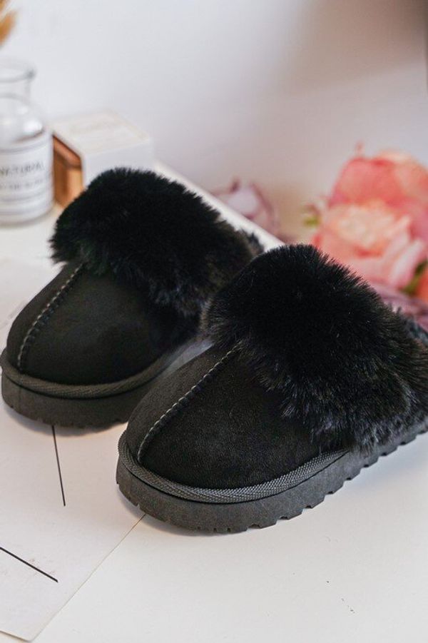 Kesi Children's slippers with fur, Black Birasta