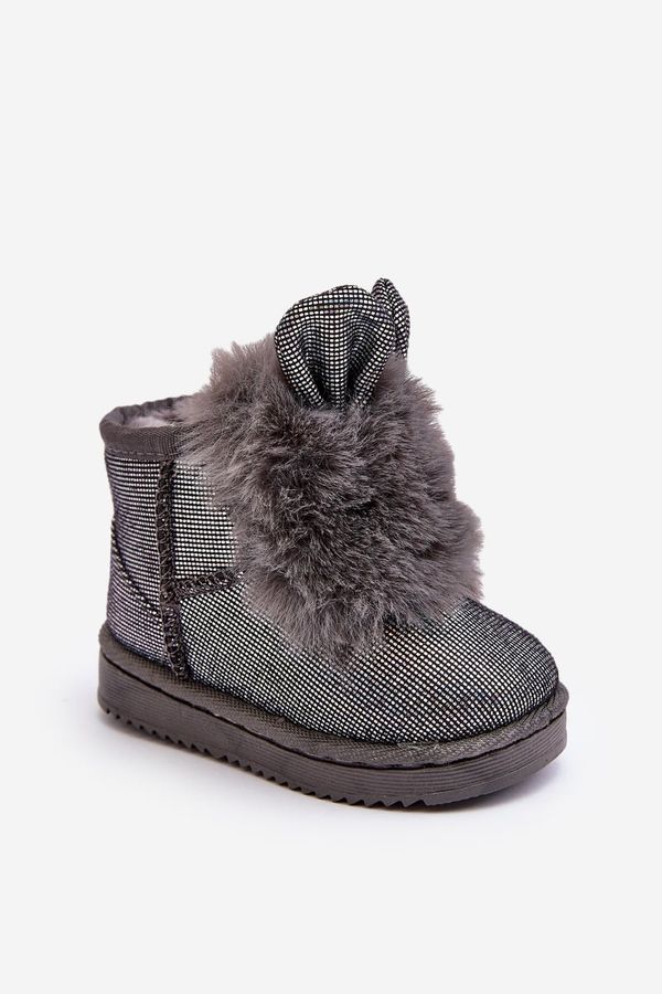 Kesi Children's snow boots insulated with fur, grey Betty, with ears