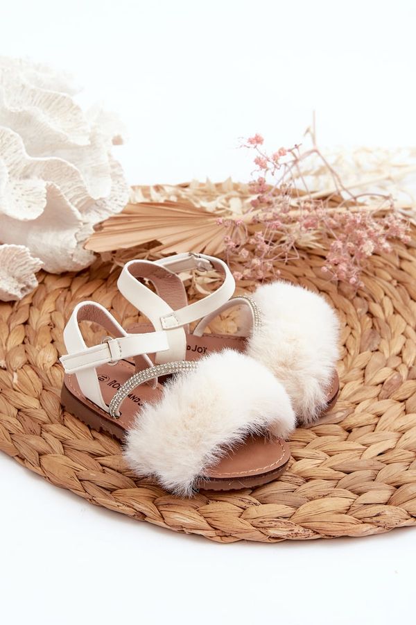 Kesi Children's Velcro sandals with fur, white Rosavere