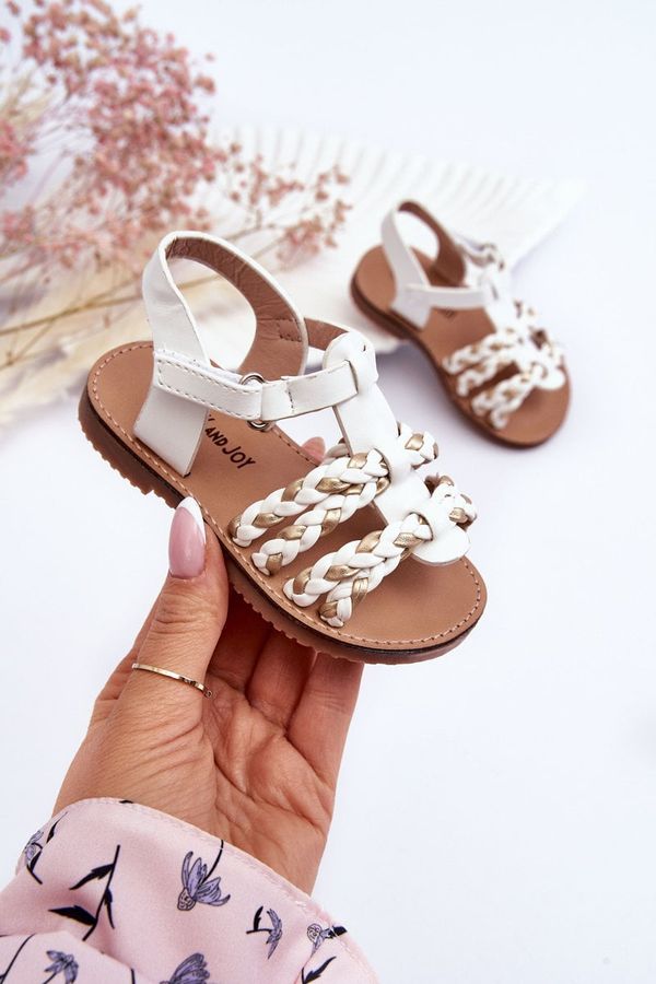 Kesi Children's Velcro sandals with stripes white Sammy