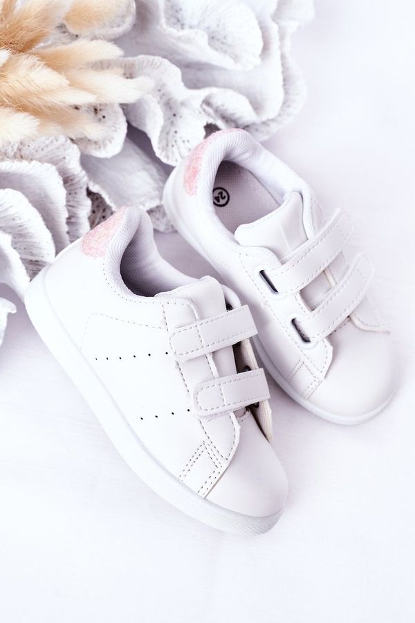 Kesi Children's Velcro Sneakers White-Pink Cute Girl