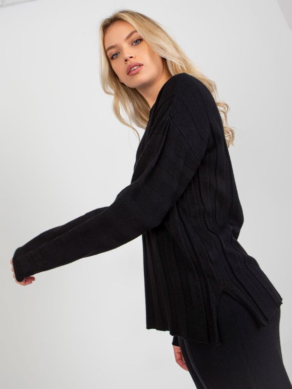 Fashionhunters Classic black viscose ribbed sweater