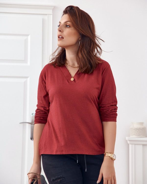 FASARDI Classic burgundy blouse with V-neck