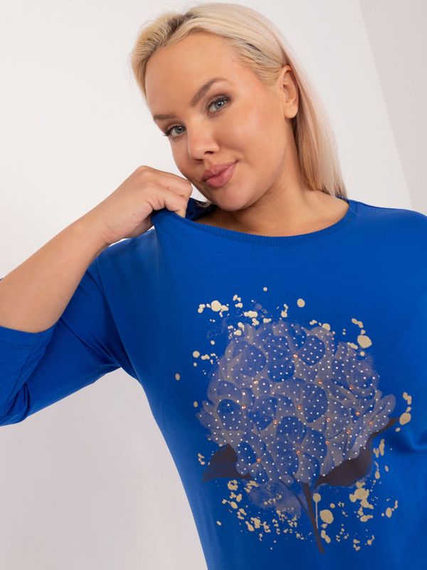 Fashionhunters Cobalt blue blouse plus size with print