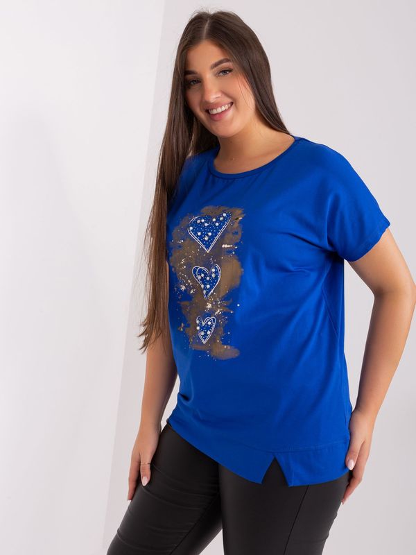 Fashionhunters Cobalt blue blouse plus sizes with short sleeves