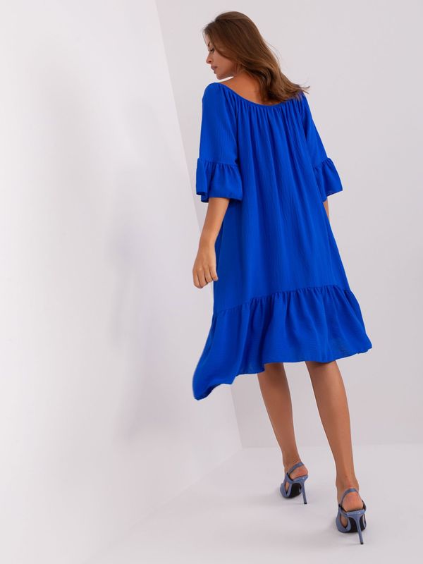 Fashionhunters Cobalt blue dress with frills and 3/4 sleeves
