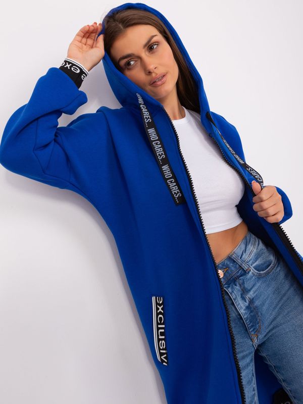 Fashionhunters Cobalt blue long zip-up sweatshirt with slogans