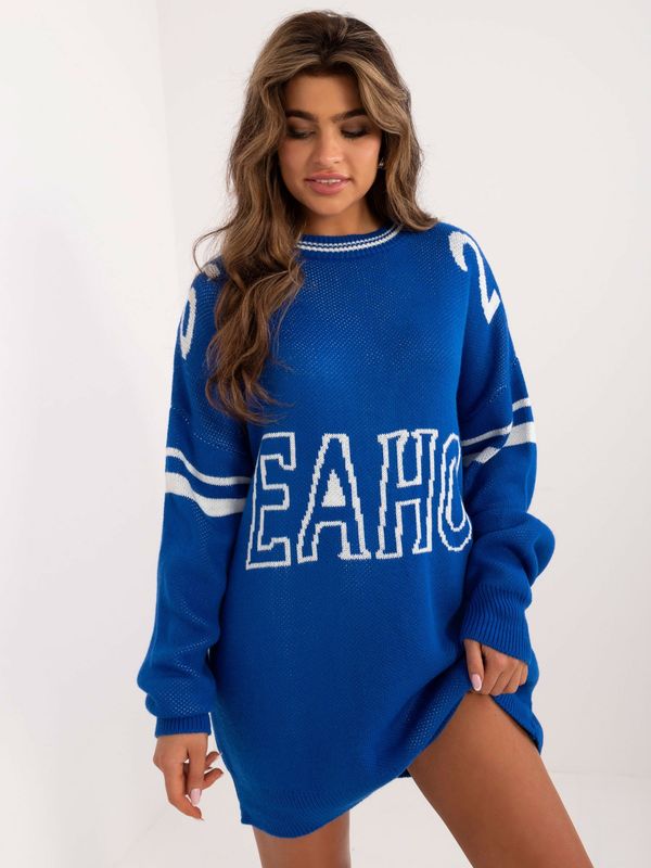 Fashionhunters Cobalt Blue Oversize Long Sleeve Sweater