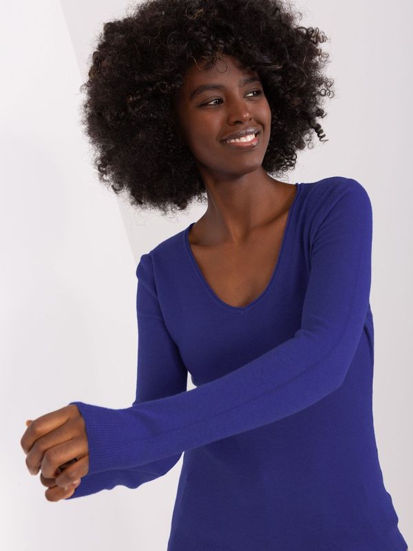 Fashionhunters Cobalt blue, plain classic sweater with viscose