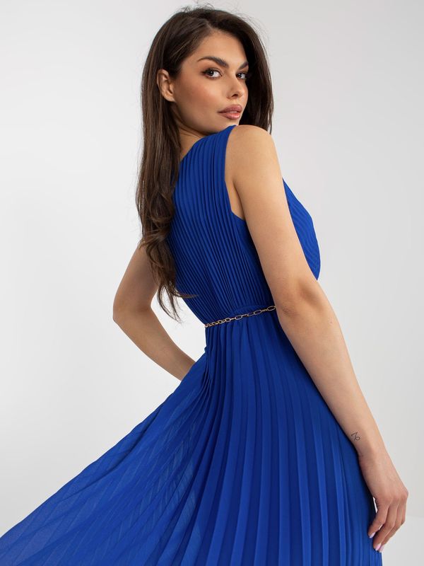 Fashionhunters Cobalt blue pleated midi dress with belt
