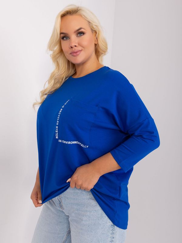 Fashionhunters Cobalt blue plus size blouse with round neckline