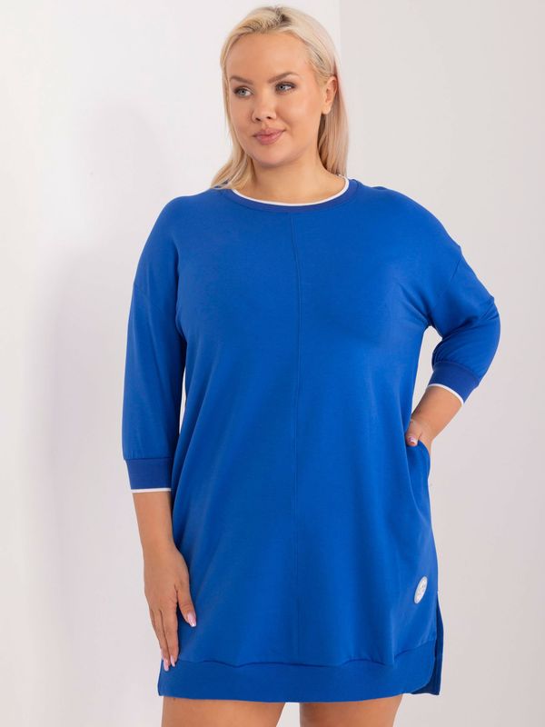 Fashionhunters Cobalt blue plus size mini dress with cuffs