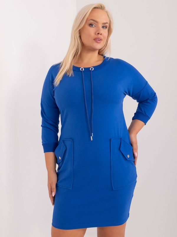 Fashionhunters Cobalt Blue Plus Size Sweatshirt Dress