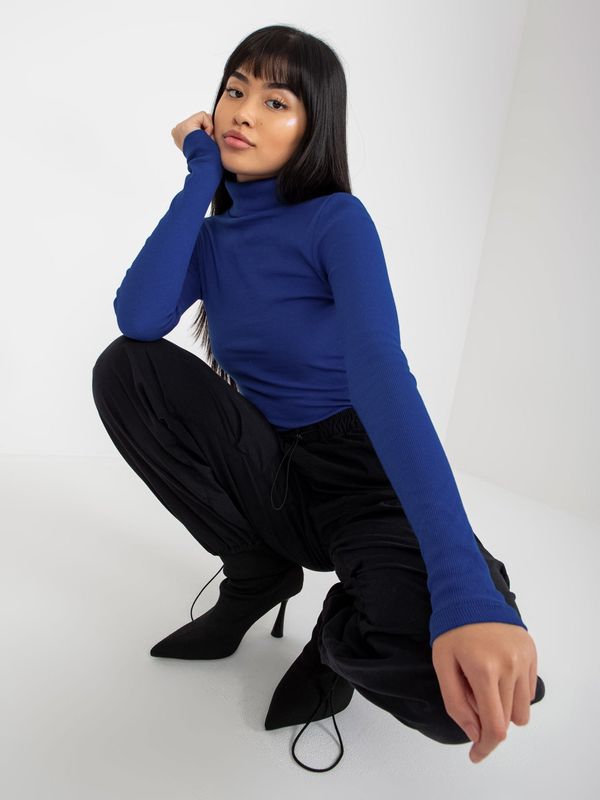 Fashionhunters Cobalt blue ribbed turtleneck blouse Elisee RUE PARIS