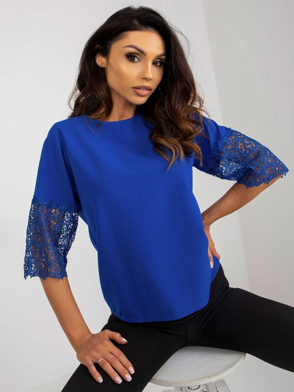 Fashionhunters Cobalt blue short evening blouse with 3/4 sleeves