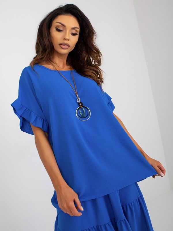 Fashionhunters Cobalt blue summer oversize blouse with short sleeves