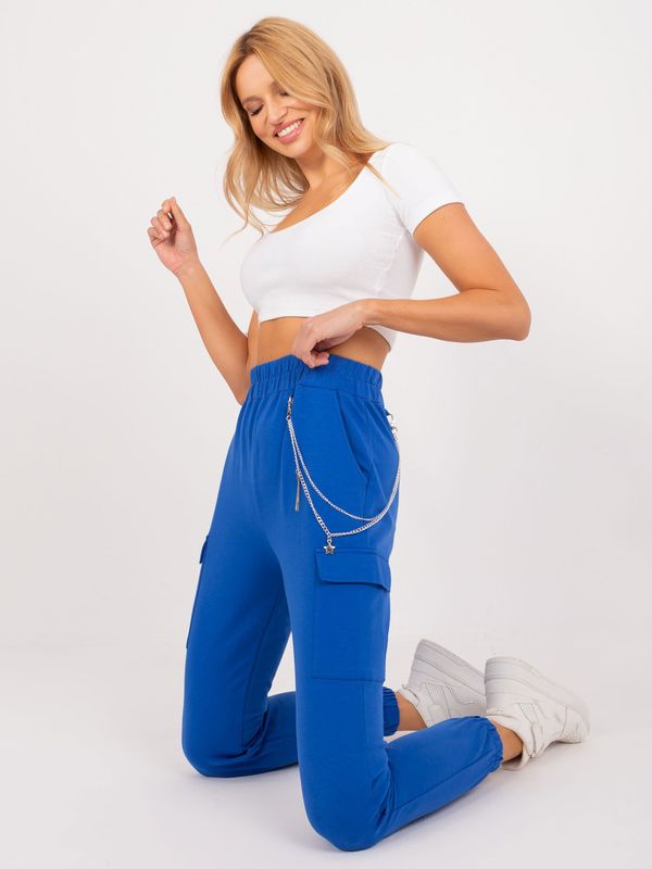 Fashionhunters Cobalt blue sweatpants with an elastic waistband