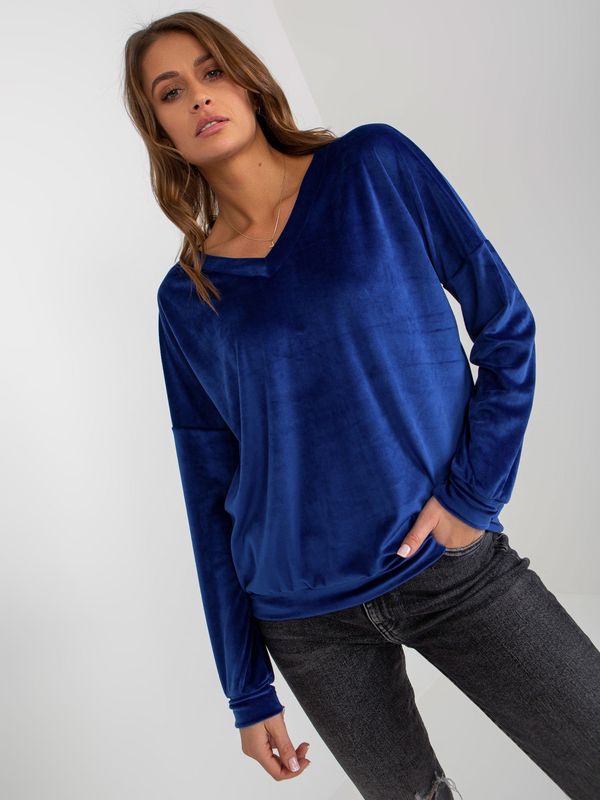 Fashionhunters Cobalt blue velour sweatshirt with neckline