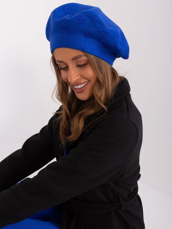 Fashionhunters Cobalt blue women's beret with appliqué