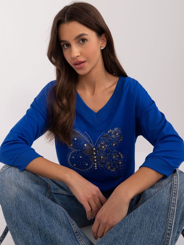 Fashionhunters Cobalt blue women's blouse with appliqués
