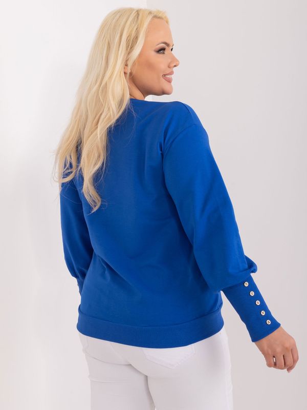 Fashionhunters Cobalt Blue Women's Cotton Sweatshirt Plus Size