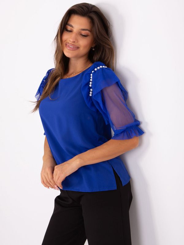 Fashionhunters Cobalt Blue Women's Formal Blouse with Application