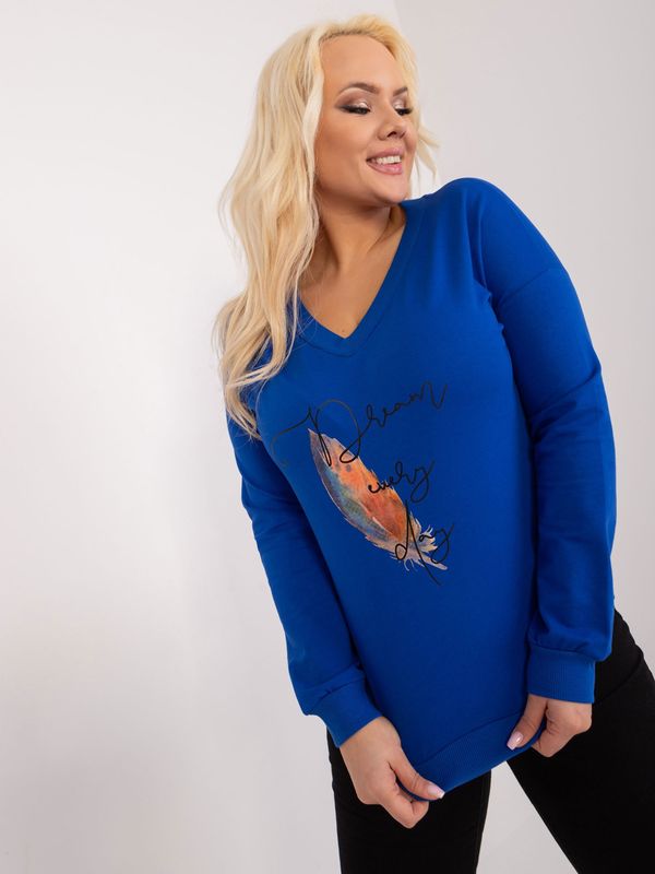 Fashionhunters Cobalt blue women's plus size blouse with inscriptions