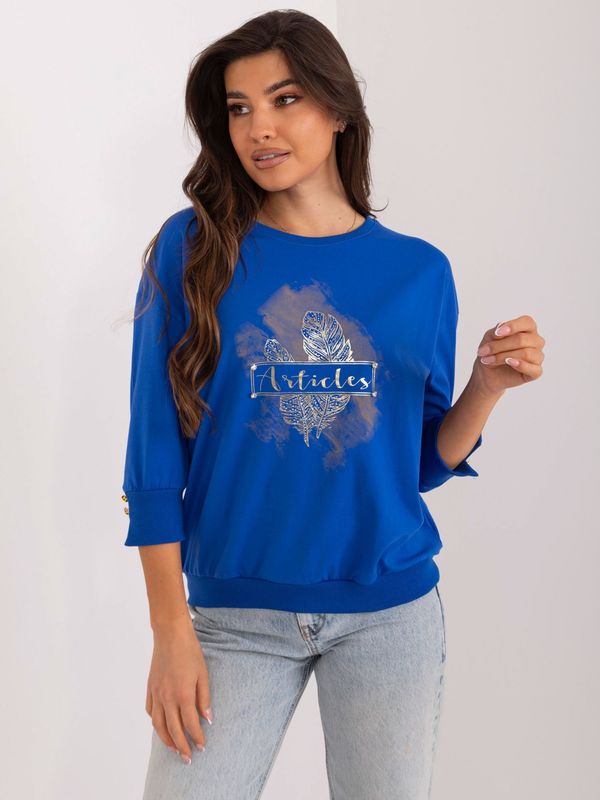 Fashionhunters Cobalt casual blouse with a shiny print
