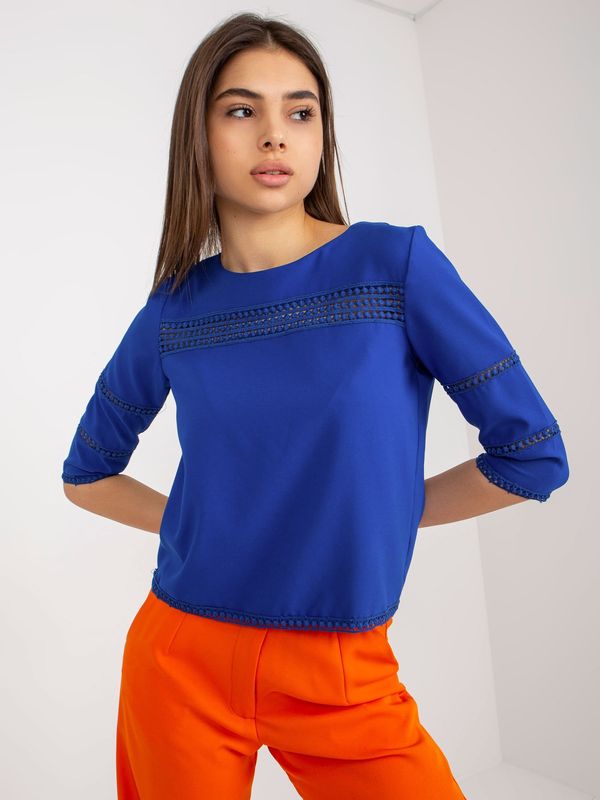 Fashionhunters Cobalt formal blouse with openwork inserts