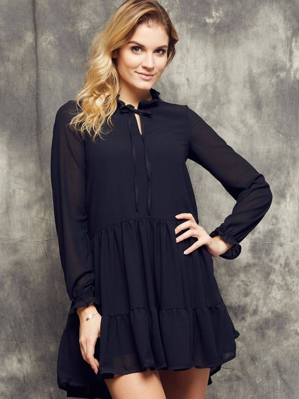 Cocomore Cocomore Boutiqe dress with stand-up collar and ruffles black
