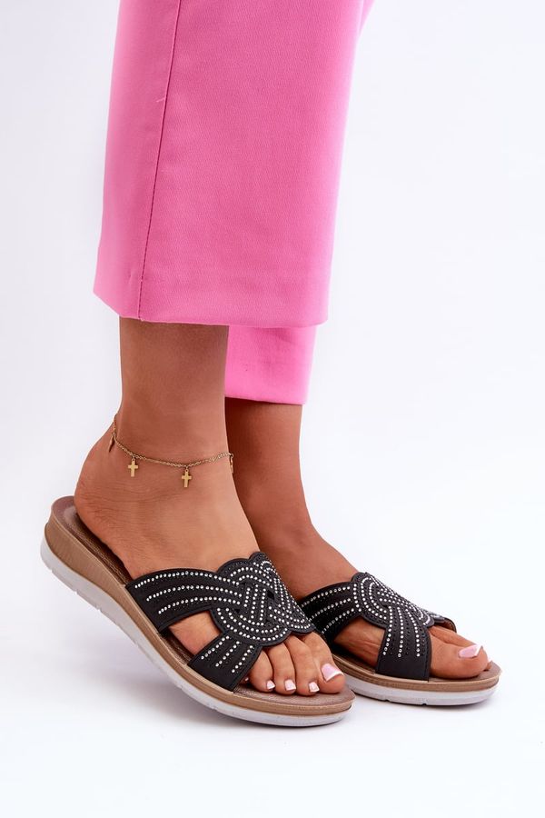 Kesi Comfortable women's slippers with cubic zirconia Inblu black