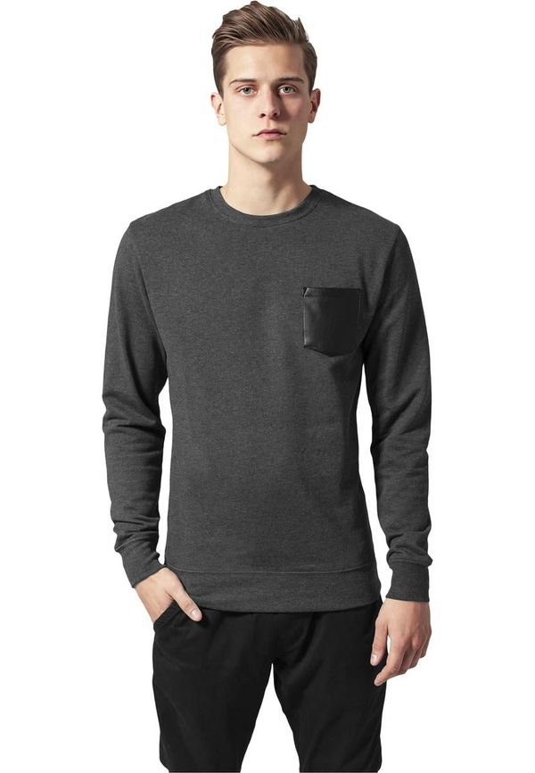 UC Men Contrasting Charcoal/Leather Crewneck Pocket