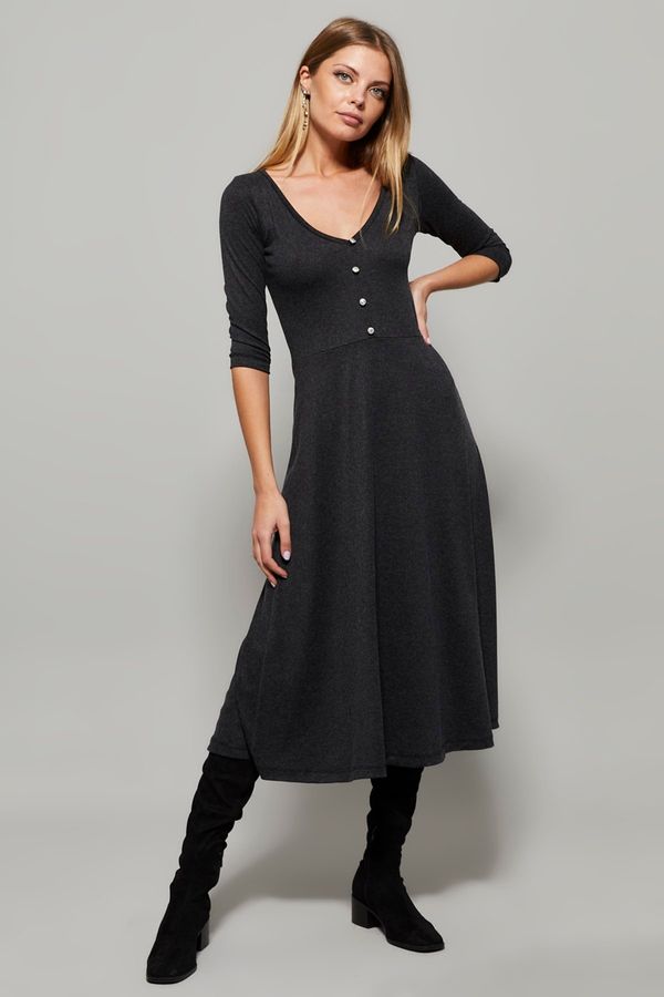 Cool & Sexy Cool & Sexy Women's Anthracite V-Neck Dress with Button Accessories