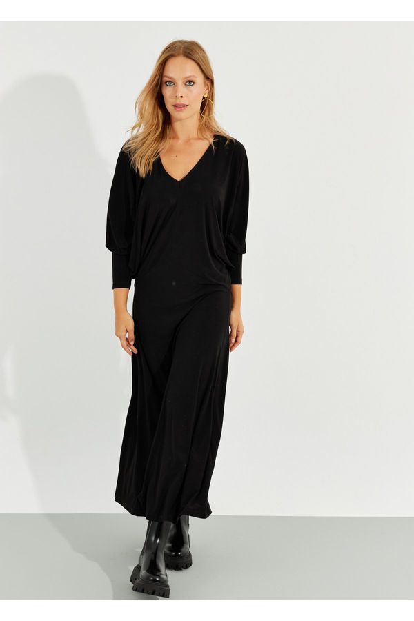 Cool & Sexy Cool & Sexy Women's Black Bat Sleeve Midi Dress