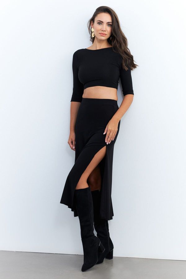 Cool & Sexy Cool & Sexy Women's Black Bottom Top Crop Skirt Set