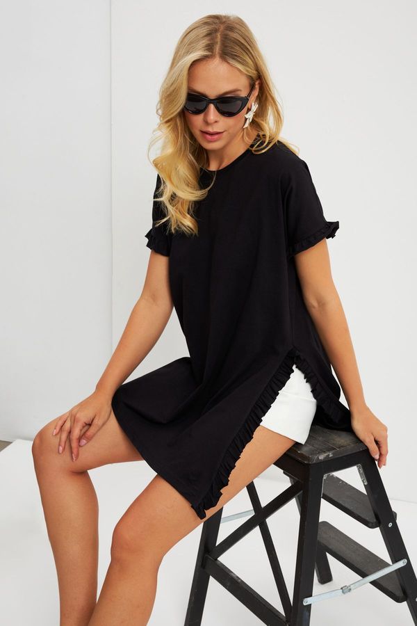 Cool & Sexy Cool & Sexy Women's Black Frilly Long T-Shirt