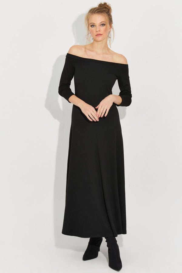 Cool & Sexy Cool & Sexy Women's Black Madonna Collar Midi Dress