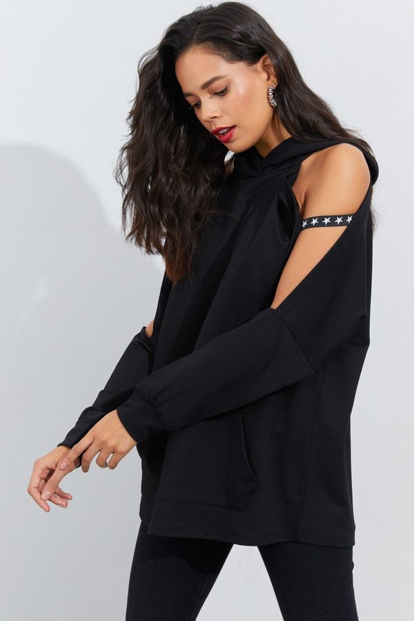 Cool & Sexy Cool & Sexy Women's Black Open Sleeve Hooded Sweatshirt Yi2356